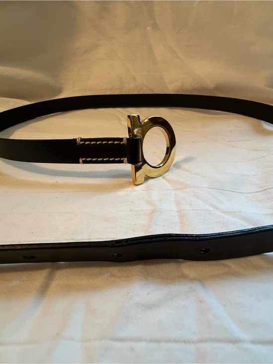 Salvatore Ferragamo Black Leather Belt with Gold Gancini Buckle